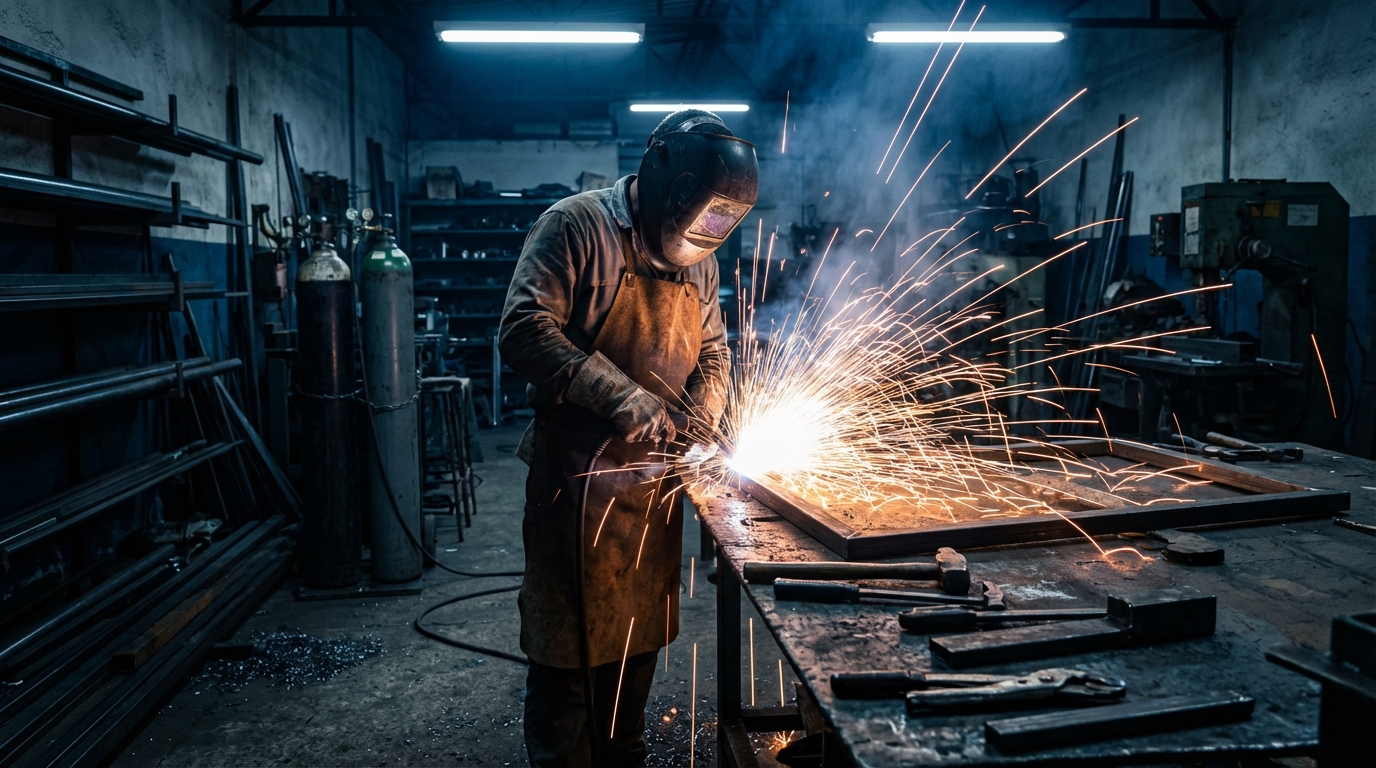 Soldador trabalhando na VJM Serralheria em Jacareí SP