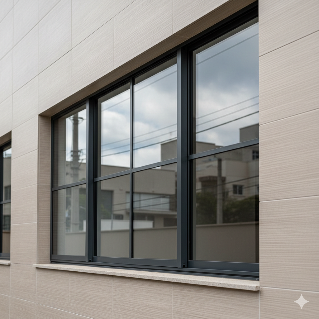 Esquadria de aço em fachada residencial