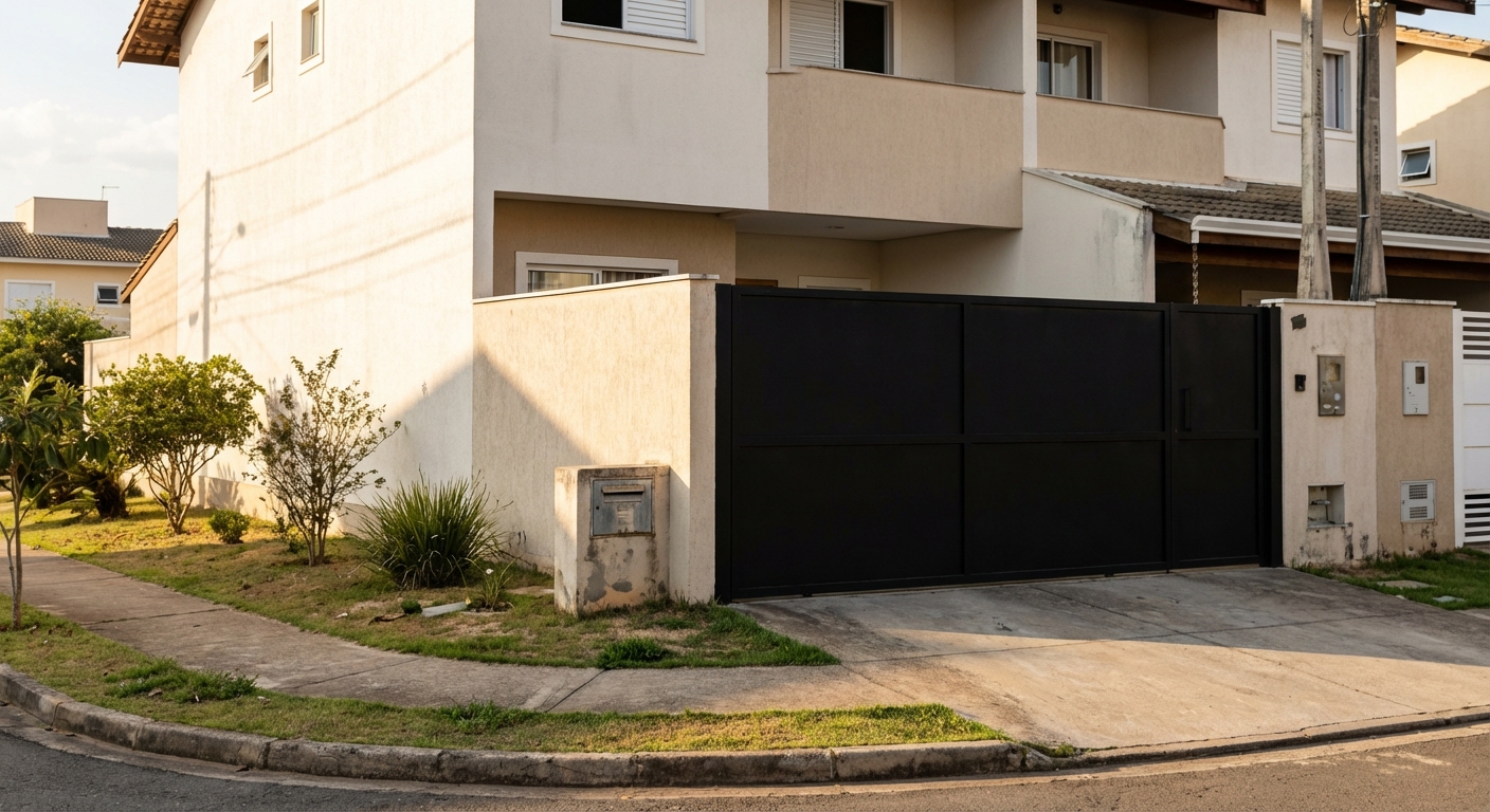 Portão manual de ferro em residência brasileira